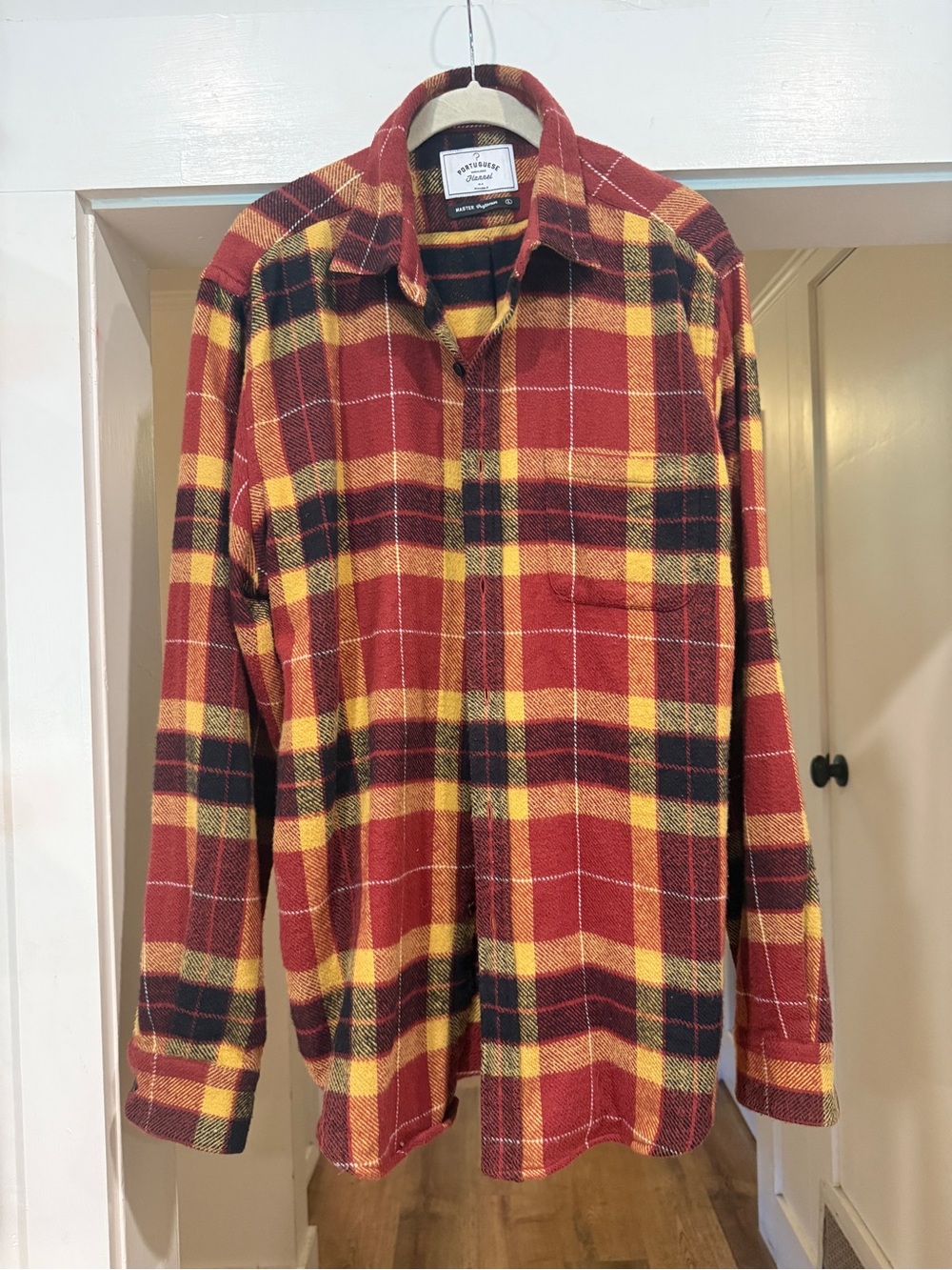 Men's Plaid Button-Down Shirt Jacket - Red & Yellow
